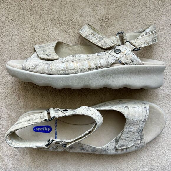 Wolky Multu Picasso Crash Multi White Adjustable Sandals EU 38 US 7 Comfort - Picture 1 of 16